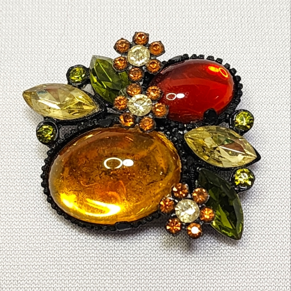 Vintage Rhinestone Floral and Large Cabacion Brooch